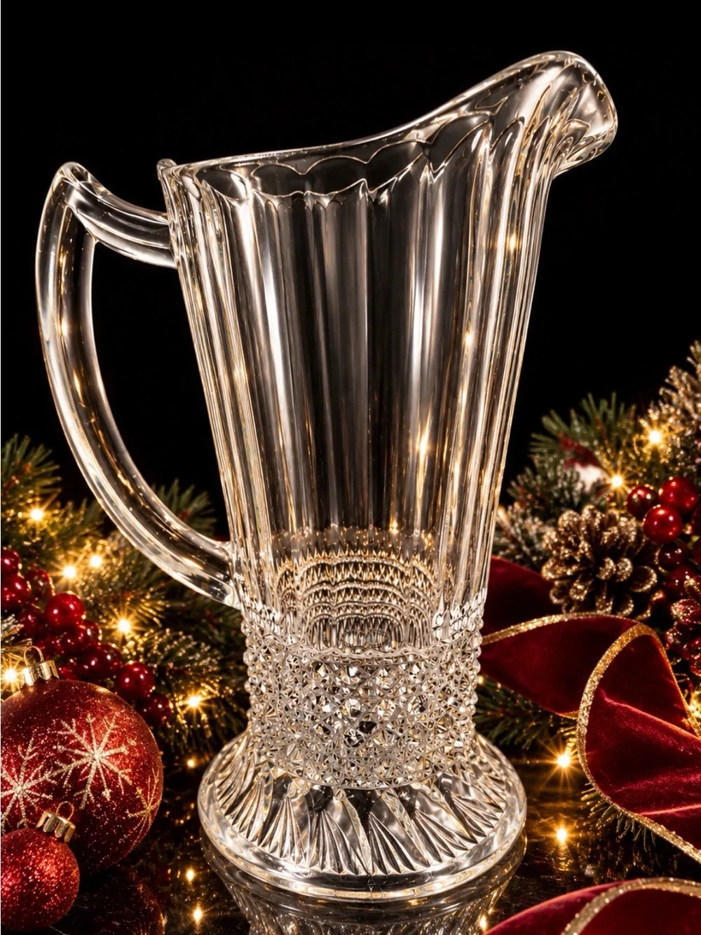 Imperial Glass Flute and Cane Pitcher